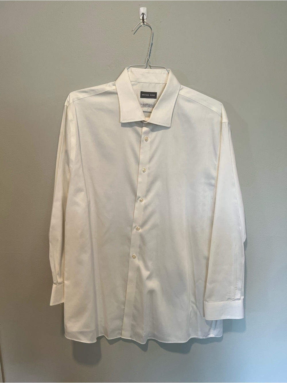 Michael Kors Mens White Dress Shirt 18 34/35 Regular Fit Airsoft Stretch NonIron